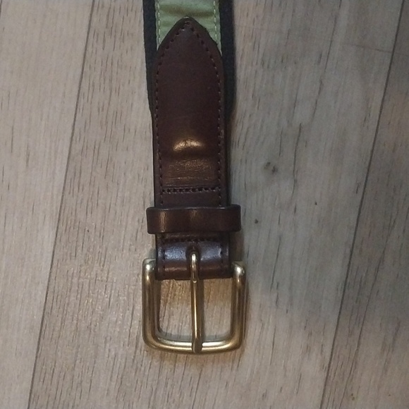 Mens Vineyard Collegate Brass Canvas Leather Design Belt Size 34 Resortwear - Picture 7 of 8